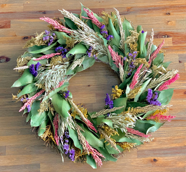 floral wreath, fall decoration, dried flowers, scented wreath